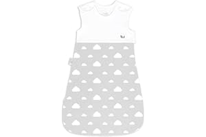 LITTLE SEEDS Baby Sleeping Bag 2.5 Tog 0-6 Months White & Grey Unisex for Girls and Boys, Soft Breathable Organic Cotton Sleep Bag With 2 Way Double Zip & Safety Poppers - Clouds