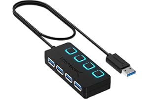 SABRENT USB Hub 4 Port Fast 5Gbps USB Splitter 3.2, with LED Switches, 68CM (2ft) Cable, Slim & Portable for Mac/PC (HB-UM43)