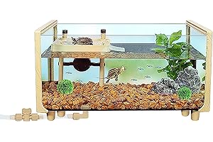 REPTILE GROWTH Glas-Schildkrötenbecken Schildkrötenaquarium mit schwimmender Plattform, Anti-Flucht-Reptilienterrarium,leicht zu reinigen und Wasser zu wechseln, Gehege für Babyschildkröten Krebskrebse (mittel)