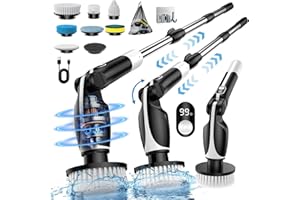 ETENTOUS Cepillo Electrico Limpieza Hogar, 500RPM con 7 Cabezales de Cepillo Reemplazables, Pantalla LCD, 150Mins de Tiempo de Trabajo, Ajustable y Desmontable para Baño Bañera Cristal Coche
