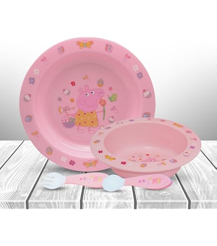 Lot Vaisselle Enfant PEPPA PIG - 5 Pièces (Assiettes, Verre, Gourde, Boîte Goûter) - Réutilisable Et Lavable - Rose