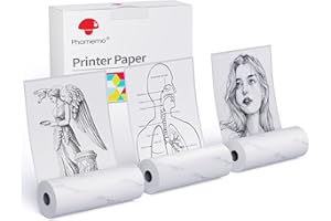 Phomemo Printer Paper, White Self Adhesive Paper (Width:53mm) for 2 Years Sticker Printer Paper Rolls for Phomemo M02 M02S M02-Pro M03 Sticker Maker, 3-in-1 Set