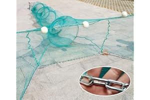 FISKENET Petit filet de pêche en maille - Cage de pêche avec chaîne en fer - Flotteurs - Piège pliable pour bloquer les poissons de rivière, port réseau - Largeur 3/6/8/10 m - Cage pour crevettes