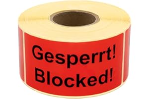 ‎MD LABELS MD Labels Warnetiketten auf rolle 100x50mm 500 Stück Gesperrt! Blocked! Versandaufkleber - Versandhinweis Haftetiketten