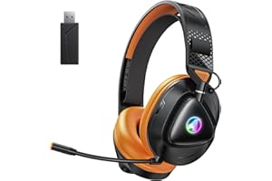 Awinnasey PH3 Wireless Gaming Headset for PS5, PS4, Switch, PC, Mac, Bluetooth Headphones with Removable Microphone, Lightweight Bluetooth Headset with RGB Light, 50 Hours Battery, Black Orange
