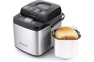 Briskind 19-in-1 Compact Bread Maker Machine, 1.5 lb / 1 lb Loaf Small Breadmaker with Carrying Handle, Including Gluten Free, Dough, Jam, Yogurt Menus, Bake Evenly, Automatic Keep Warm, 3 Crust Color