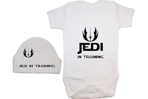 Acce Products Jedi in Training Baby Grow/Bodysuit/Romper/T-Shirt & Beanie Hat/Cap 0 to 12 Months