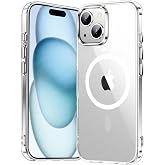 Ehr. iPhone 15 Plus Uyumlu Kamera Korumalı Magsafe Wireless Şarj &Ouml;zellikli Sert Sararmaz Kristal Şeffaf Kılıf (Şeffaf, iPhone
