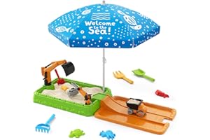 HYES Escavatore Sabbiera per Bambini, Sabbiere con Ombrellone, Giocattoli da Spiaggia con Pala di Sabbia, Giochi da Giardino Regali di Gioco Estivi per Bambini 3-5 Interno ed Esterno, Verde