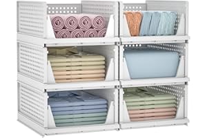 Yorbay Set da 6 Contenitori Impilabili per Armadi in Plastica Staccabili, Cassettiere, Divisori per Vestiti, Guardaroba, Camera da Letto, Bianca (43x33x19cm, Set da 6, Bianco)