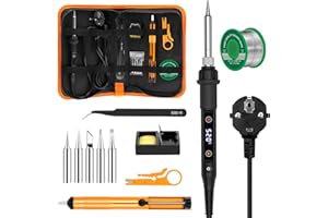 EDASION Lötkolben Set 80W LCD Temperatur Einstellbar 180~520°C Lötkolben mit Schalter, 15 Sek. Schnelles Aufheizen, 50g Bleifreier Lötdraht, 5 Lötspitzen, Entlötpumpe, Lötkolbenständer, Pinzette, Lötset