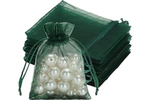 jijAcraft Dark Green Organza Gift Bags: 7x9cm Small Organza Drawstring Pouches, 50Pcs Garden Plant Protect Mesh Bags, Party Sweet Pouches for Wedding, Birthday, Christmas, Gift Wrapping