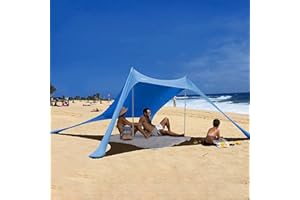 XIIXUUJ Playa Familiar Plegable, Toldo De Playa, UPF50 Refugio Solar Playa con Anclas Y Postes Aluminio Y Bolsa Transporte, Campaña Playa, para Uso En Patio, Jardín, Exterior Y Cochera