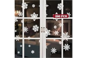BUKYCAT 280 Piezas Pegatina Copo de Nieve Navidad, Ventanas Pegatinas de Navidad, Pegatinas Copo de Nieve, Pegatinas Navideñas Estáticas Extraíble, DIY Copos de Nieve Decoracion Pegatinas PVC Electrostáticas