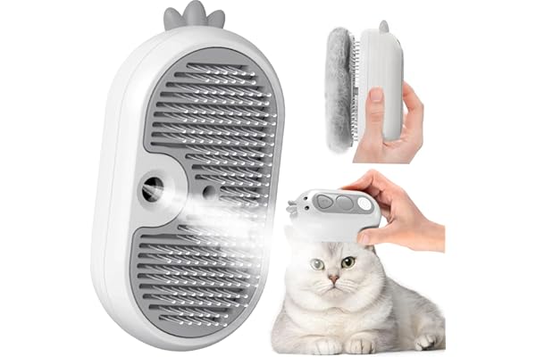 Brosse Chat Vapeur avec Bouton de Déverrouillage, Rechargeable Brosse Vapeur pour Poils Longs et Courts Chats Chiens Lapins, Autonettoyant Brush pour le Toilettage des Animaux de Compagnie