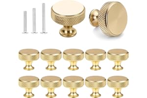 Tearmier 12 Pack Gold Knurled Cabinet Knobs Single Hole Round Wardrobe Knobs Door Kitchen Hardware Cupboard Knob with 36 Screws Handles for Drawer Dresser, Cupboard and Wardrobe(26mm*30mm)