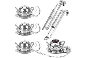 REFORUNG 6 PCS Filtro de Té Acero Inoxidable 304, Infusor de Té, Coladores de Té con Cadena Larga y Bandeja de Goteo, Filtro Infusiones para Taza, Coladores de Té de Malla Fina para Tazas, Tetera
