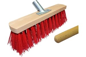 LOGOK2K Cotarba 12 300mm RED Sweeping Brush with Handle Stiff Bristle Hard Broom Garden Yard