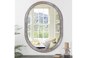 JJUUYOU Specchio ovale da parete marrone rustico per bagno, 40 x 50 cm, specchio ovale da appendere per bagno, soggiorno, ingresso, camera da letto, più orizzontale o verticale, marrone