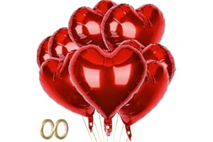 ROJINKADE 10Pcs Red Heart Balloons Foil Heart Balloons for Valentines Day, 18 Inch Red Love Heart Shape Balloons, Heart Balloons Helium for Engagement Wedding Anniversary Baby Shower Birthday Party Decorations