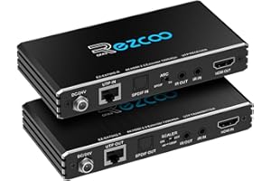 ROFAVEZCO HDMI Extender ARC 4K 60Hz (4:4:4 8bit) HDR10 18Gbps tramite Cat5e Cat6 con SPDIF Toslink, PoE bidirezionale+IR+CEC - 230ft 1080P, 130ft 4K HDMI2.0 HDCP2.2, Atmos, DTS:X, Down-Scale 4K