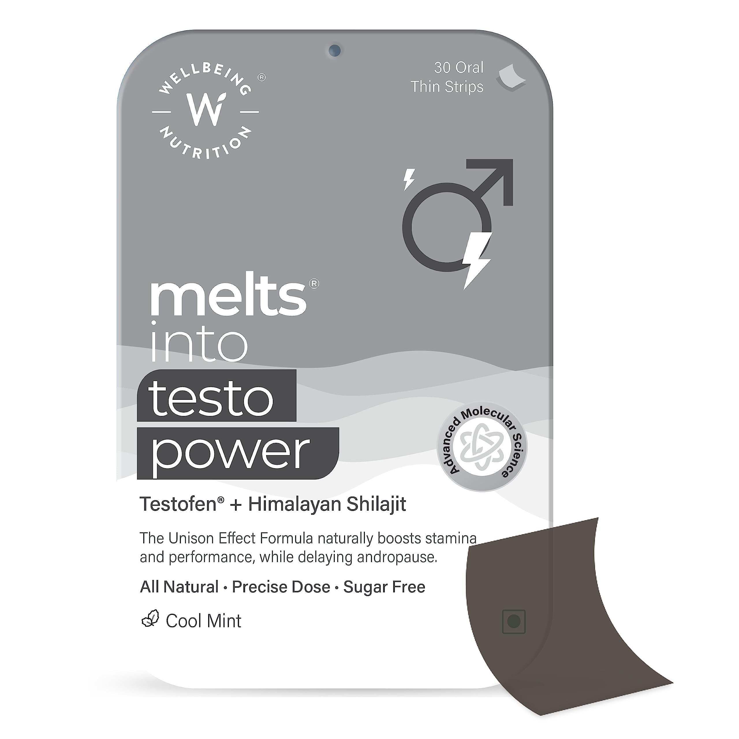 Wellbeing Nutrition melts® Testo Power | Testofen®, Himalayan Shilajit, Ginkgo biloba | Plant-Based | Supports Healthy Testos