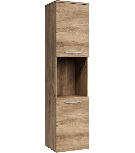 Ensemble Salle De Bain 4 Pièces Chêne Wotan - Vasque 60cm + Meuble + Colonne + Miroir - Style Simple