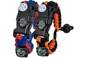 ‎AURIVER Paracord Survival Armband Kit für Herren Damen, Survival Armband mit Feuerstein + Kompass + Thermometer + Pfeife + Schirmseil + LED-Leuchte + Multi-Werkzeug + Kartenleser, zum Outdoor-Aktivitäten