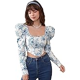 SYYNCRO Women's Western Corset Square Neck Stylish Printed Long Sleeve Tops for Women/Girls