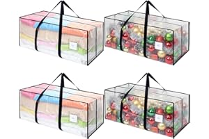 Dntorx 4 Stück 120L Aufbewahrungstasche, Heavy-Duty Weihnachtslager Transparente Umzugskartons Große mit Reißverschluss Griff Faltbar Weihnachtsbaum Tasche für Umzug Bettwäsche Kleidung Aufbewahrung