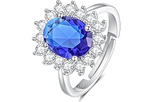 SNORSO Birthstone Sapphire Ruby Engagement Rings for Women,925 Sterling Silver Rings Halo Eternity Promise Finger Ring Anniversary Wedding Adjustable Silver Ladies Women Ring for Her Gift