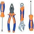 GLUN® Essential 4-Piece Tool Kit, Includes Adjustable Wrench, Screwdriver & Pliers for Home & Office & Vehicle Repairs