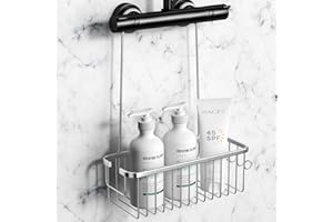Fervalyna Estantería Ducha, Cesta Ducha Colgar, Estanteria Ducha Colgar No Requiere Taladrar, Organizador de Ducha Colgante, Estante de Ducha para Colgar, Cesta de Ducha Colgante para Baño(Plata)