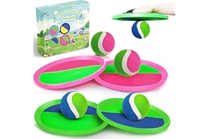 Jalunth Captura Bolas Raqueta Set - Lanzamiento Pelota Juegos Juguetes Playa Agua Jardin Exterior Interior Piscina Terraza para Niños Niña Infantiles Adultos 2 3 4 5 6 7 8 9 10 11 Años Pascua Regalos