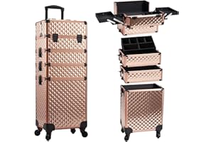 Valise Maquillage Trolley Professionnel esthetique Onglerie Manucure Trolley Cosmétique Malette Beauty Case cosmétique à roulettes, Or Rose