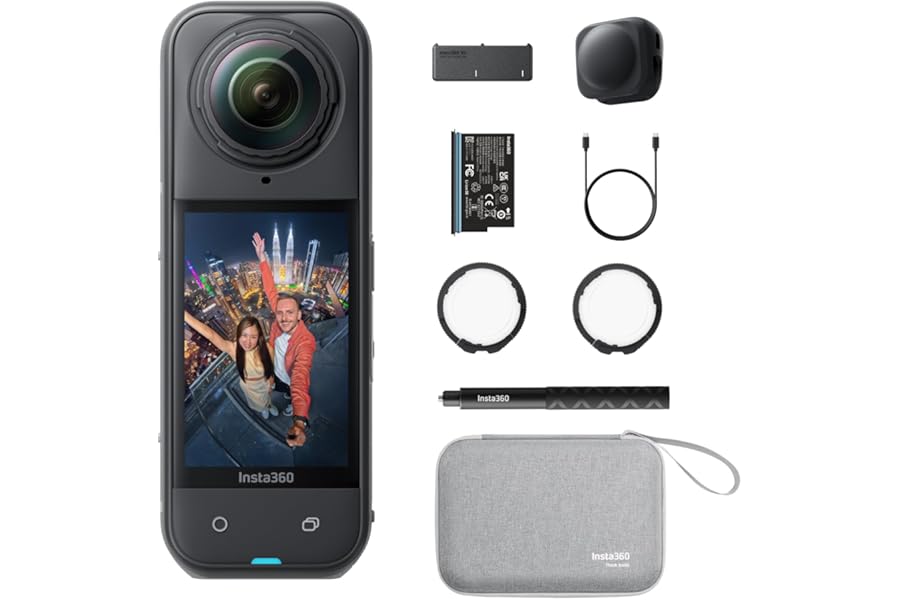 Insta360 X5 Pack Essential – Waterproof Camera 8K 360º, Superb in Low Light, Invisible Selfie Stick, Replaceable Lenses, 3 Hours Battery, Windproof Cover, Stabilization