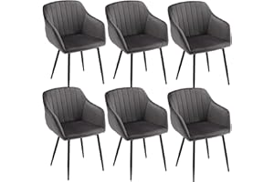‎GOEURVANT Goeurvant Esszimmerstühle mit Armlehne 6er Set aus Samt Polsterstuhl Küchenstuhl Stühle Esszimmer Wohnzimmerstuhl mit Gepolstertem Sitz Metallbeine, Dunkelgrau