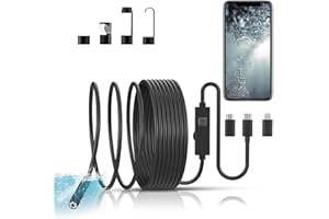 Endoscope Inspection Camera, Qimic USB Borescope Camera with 8 LED Lights,16.4FT Semi-Rigid Snake Camera with 7.9mm IP67 Waterproof Probe for iOS/Android Phone (Black, No WiFi Needed)
