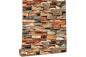 myforHD Papier Peint Auto-adhésif Effet Brique Pierre Feuilles Autocollant Amovible Décoratif PVC Vinyle Film Imperméable pour Mur de Salon Cuisine Chambre Meubles