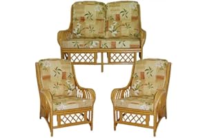 Gilda Cane Conservatory Wicker Rattan Furniture Replacement COMPLETE CUSHIONS ONLY for SUITE (Sofa plus 2 Chairs) - Harrogate Autumn