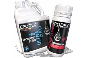 EPODEX Epoxidharz Set PRO | Kristallklares Epoxy Resin für Gießhöhen bis 2cm | Gießharz Set ohne oder mit Farbstoffen | Resin-Kunst (Art Resin), Doming, Schmuck, kleine Form- und Gussteile