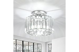 FORCOSO Ceiling Lights, Semi Flush K9 Crystal Chandelier Lamp with Metal Lampshade, E27 Chrome Ceiling Lighting, Modern Light Fittings for Kitchen Hallway Living Room Bedroom Hall Home Decoration