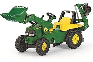 Rolly Toys Traktor / rollyJunior Trettraktor John Deere (mit Lader und Heckbagger, für Kinder ab 3 Jahren, Flüsterlaufreifen) 811076