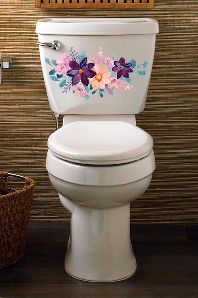 Pembe Mor Çiçekler Klozet Kapağı Ve Banyo Sticker