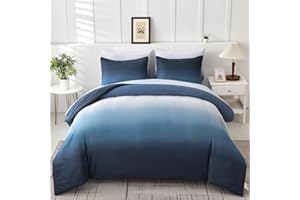 DJY Gradient Blue and White Duvet Cover Double Size, Soft Microfiber Bedding Set with Zipper Closure for Teen Boys Girls Adults (Double,200x200cm)