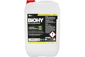BIOHY Champú para Coches (Bidón de 6 litros) + Botella pulverizadora y Grifo | excelente Poder de Limpieza y formación de Espuma | Produce una Fragancia Fresca y Duradera (KFZ Autoshampoo)
