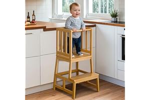 COSYLAND Torre de Aprendizaje Montessori para Niños Mayores de 18 Meses, Estructura Antivuelco y Estable (Natural Bamboo)