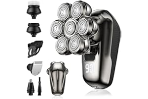 GGIE Electric Head Shavers for Men - 5 in 1 Electric Rotary Razor for Bald Men with 7D Floating Head, IPX6 Waterproof, Wet & Dry, LED Display, Type C Rechargeable Grooming Kit for Face/Head/Scalp