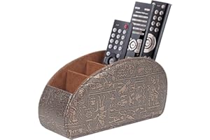 WAYIFON Fernbedienungshalter mit 5 Taschen, Große Halterung für TV, DVD,4K Stick und Bluray Fernbedienungen, Fernbedienung Aufbewahrung für Stifte,M-Retro Braun