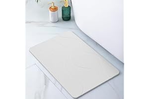 Pure 4Home Alfombra Diatomita Baño 60x40 – Secado Rápido, Antideslizante y Antibacteriana – Alfombrilla Piedra Diatomita Super Absorbente – Alfombrilla Diatomita - Stone Bath Mat (White Waves)